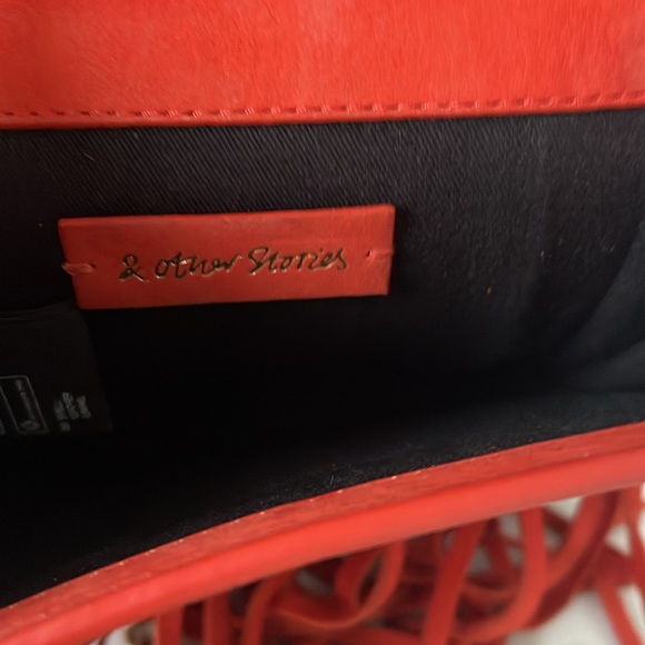 & Other Stories Orange Suede Fringe Crossbody Bag Boho Festival Purse Gold Chain - Picture 6 of 9